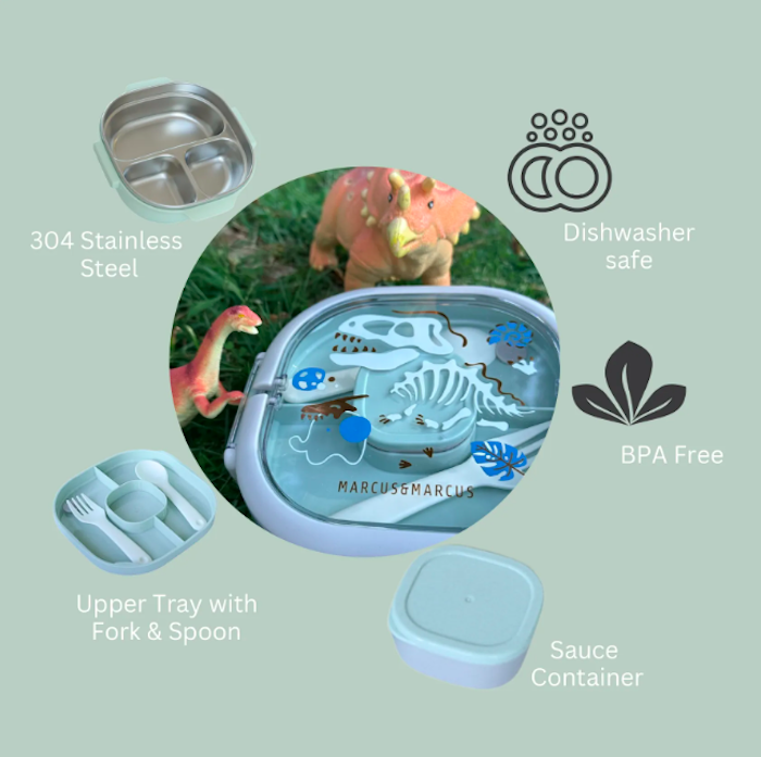 marcus and marcus children school bento lunch box divided stainless steel food storage 儿童上学午餐食物盒